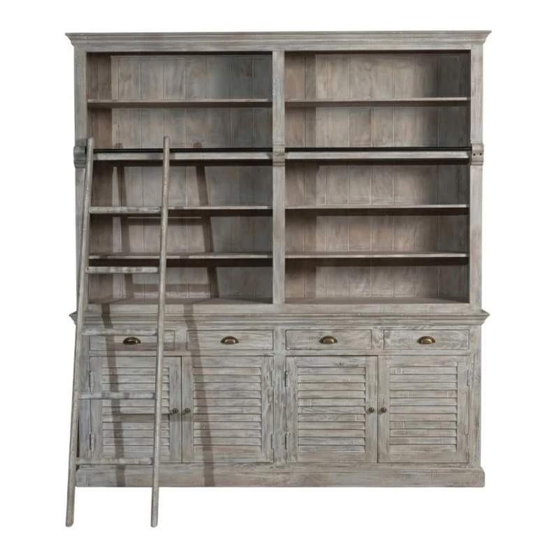 WOODEN DOUBLE BOOKCASE IN GREY COLOR  WITH LADDER 200X45X230CM