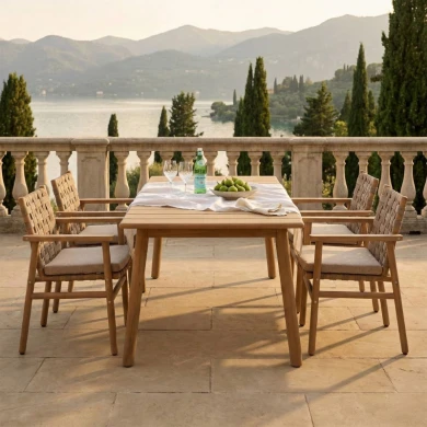 OUTDOOR DINING CHAIR SOPHIE IN NATURAL COLOR WITH CREAM CUSHION MADE OF ACACIA WOOD 62X58X84CM