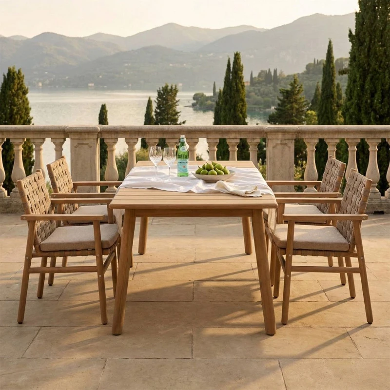 OUTDOOR DINING CHAIR SOPHIE IN NATURAL COLOR WITH CREAM CUSHION MADE OF ACACIA WOOD 62X58X84CM