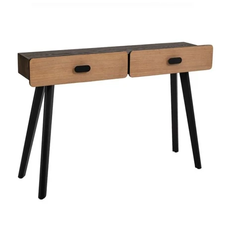 WOODEN CONSOLE WITH 2 DRAWERS AND BLACK METAL LEGS 124X32X84,5CM