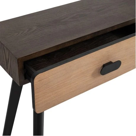 WOODEN CONSOLE WITH 2 DRAWERS AND BLACK METAL LEGS 124X32X84,5CM