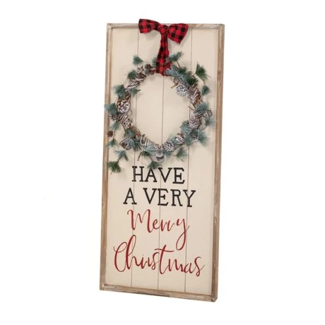 ΞΥΛΙΝΗ ΛΕΥΚΗ ΠΙΝΑΚΙΔΑ ΜΕ ΣΤΕΦΑΝΙ 46Χ100ΕΚ HAVE A VERY MERRY CHRISTMAS