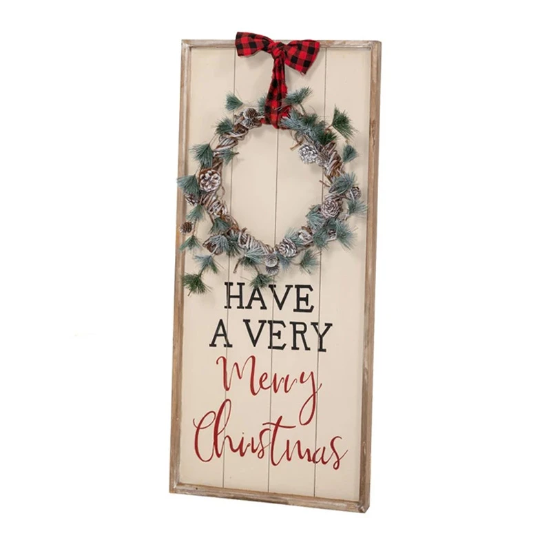 ΞΥΛΙΝΗ ΛΕΥΚΗ ΠΙΝΑΚΙΔΑ ΜΕ ΣΤΕΦΑΝΙ 46Χ100ΕΚ HAVE A VERY MERRY CHRISTMAS
