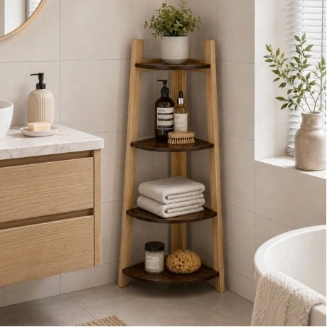 4 TIER WOOD CORNER SHELF 37X37X118CM