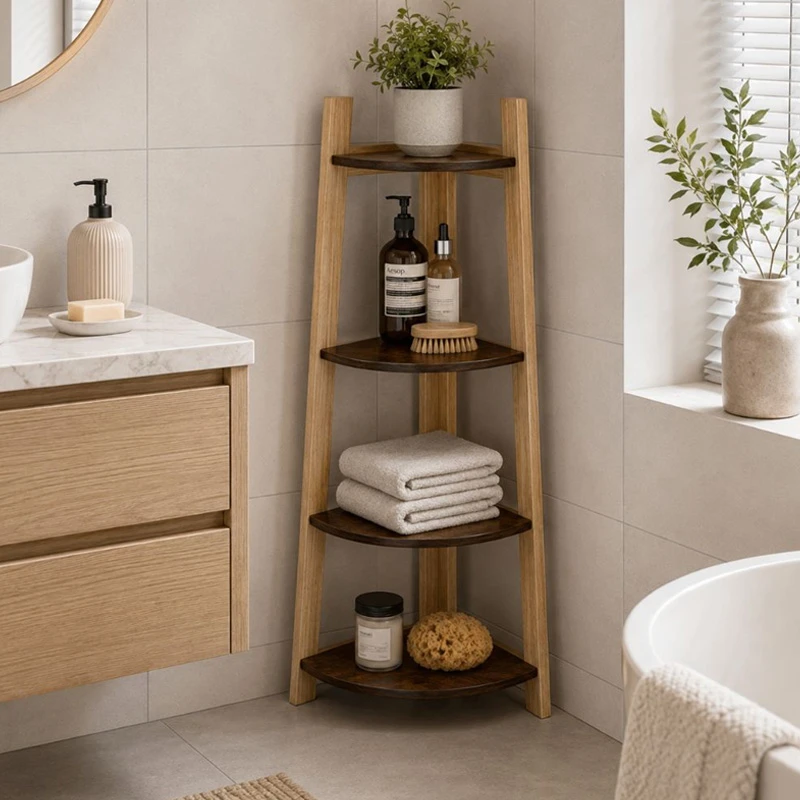 4 TIER WOOD CORNER SHELF 37X37X118CM