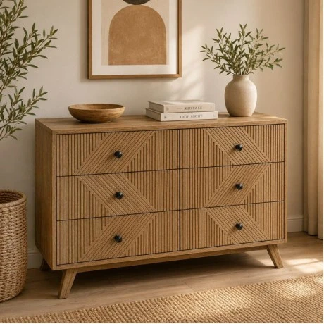 WOODEN BEDSIDE TABLE WITH 6 DRAWERS IN BROWN COLOR 110X40X90CM