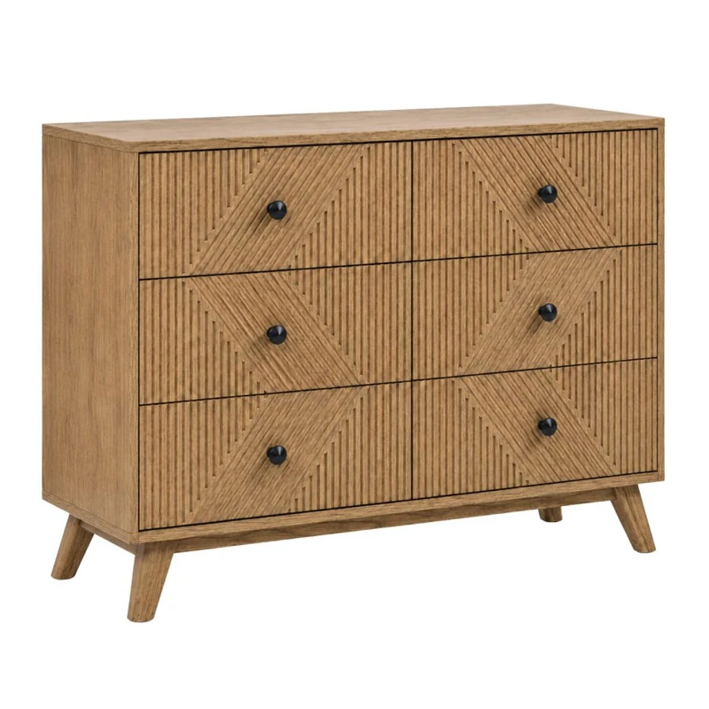 WOODEN BEDSIDE TABLE WITH 6 DRAWERS IN BROWN COLOR 110X40X90CM
