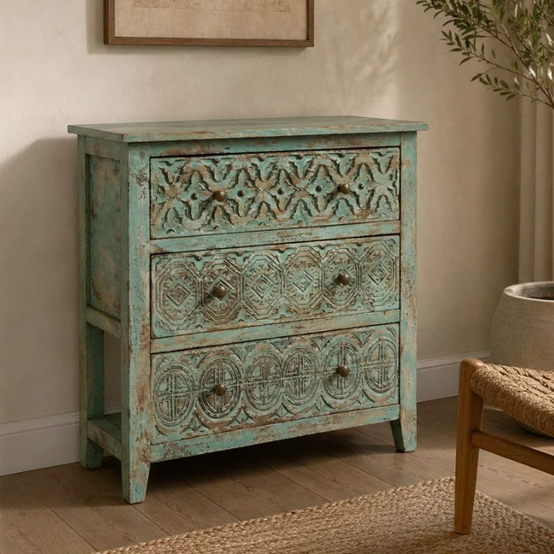 WOODEN VINTAGE DRAWER CHEST WITH 3 DRAWERS IN VERAMANT COLOR 80Χ40Χ80ΧCM