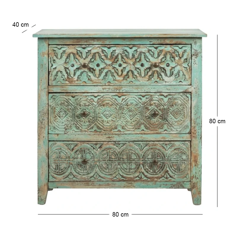 WOODEN VINTAGE DRAWER CHEST WITH 3 DRAWERS IN VERAMANT COLOR 80Χ40Χ80ΧCM