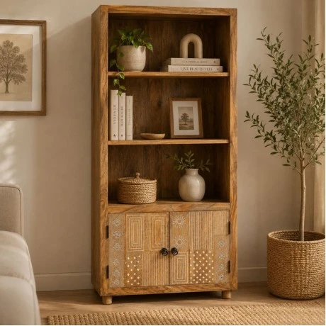 WOODEN BOOKCASE WITH 2 CABINETS AND 3 SHELVES 85,5Χ40Χ180CM