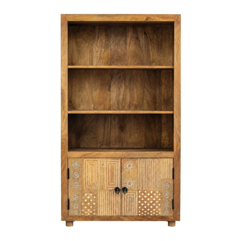 WOODEN BOOKCASE WITH 2 CABINETS AND 3 SHELVES 85,5Χ40Χ180CM
