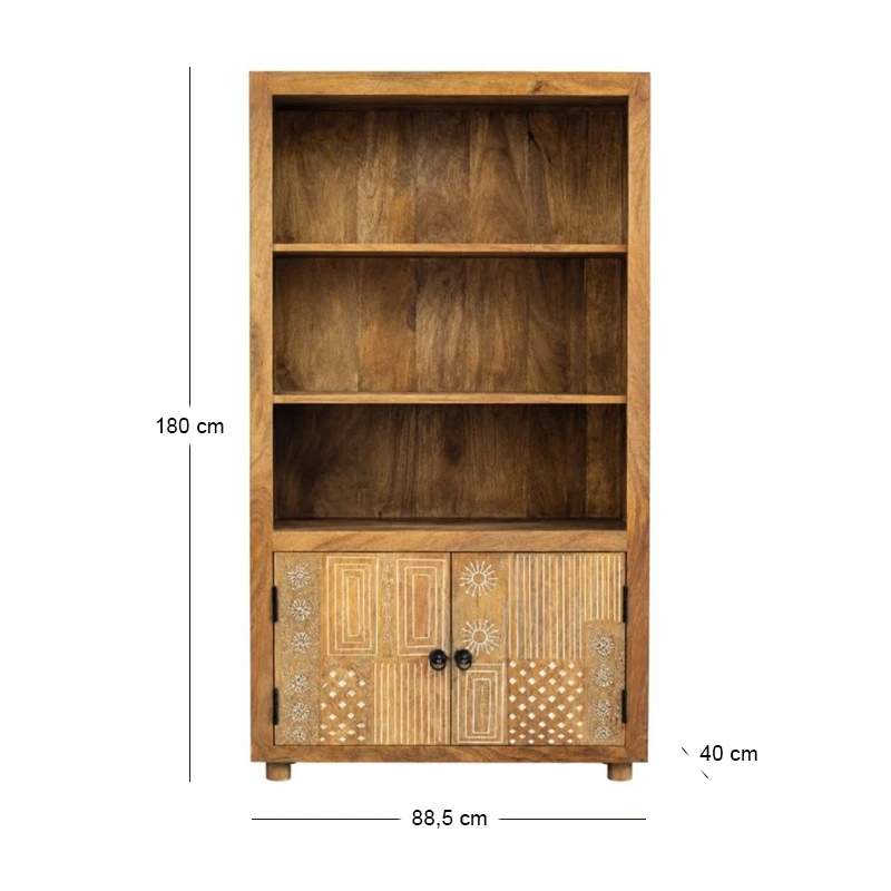WOODEN BOOKCASE WITH 2 CABINETS AND 3 SHELVES 85,5Χ40Χ180CM