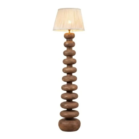 WOODEN FLOOR LAMP WITH BEIGE HAT D28X140CM
