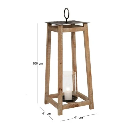 ΞΥΛΙΝΟ ΦΑΝΑΡΙ ΔΑΠΕΔΟΥ 41x41x106EK ME ΜΕΤΑΛΛΙΚΗ ΟΡΟΦΗ