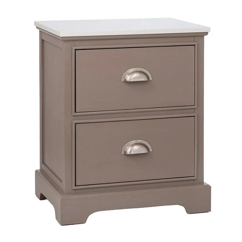 WOODEN BEDSIDE TABLE WITH 2 DRAWERS IN GREY COLOR WITH MARBLE SURFACE 45X35X54CM