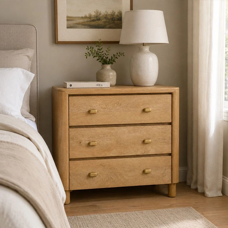 WOODEN BEDSIDE TABLE WITH 3 DRAWERS IN NATURAL COLOR 90X40X80CM
