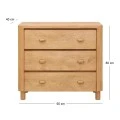 WOODEN BEDSIDE TABLE WITH 3 DRAWERS IN NATURAL COLOR 90X40X80CM