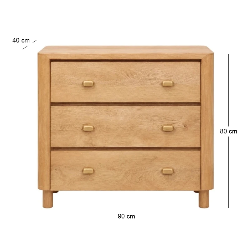 WOODEN BEDSIDE TABLE WITH 3 DRAWERS IN NATURAL COLOR 90X40X80CM