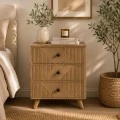 WOODEN BEDSIDE TABLE IN LIGHT BROWN WITH 3 DRAWERS 50X33X75CM