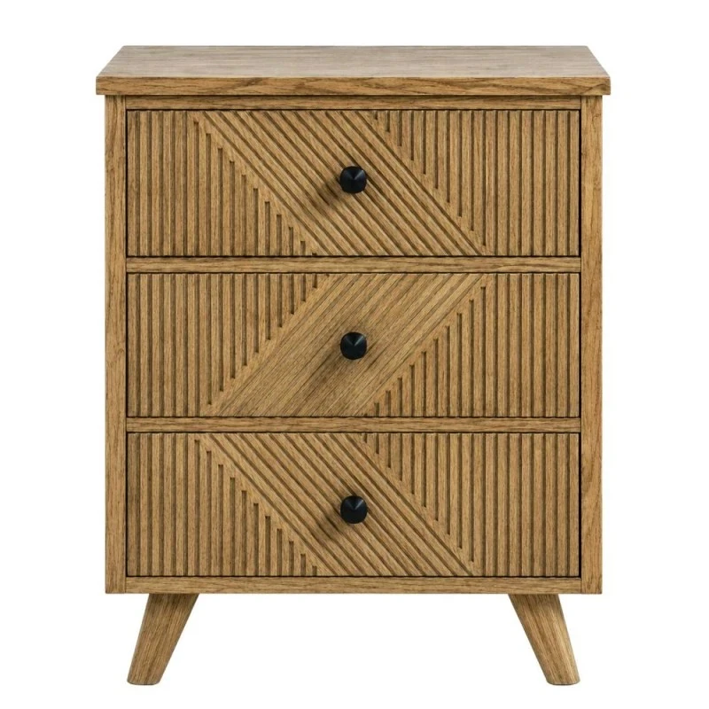 WOODEN BEDSIDE TABLE IN LIGHT BROWN WITH 3 DRAWERS 50X33X75CM