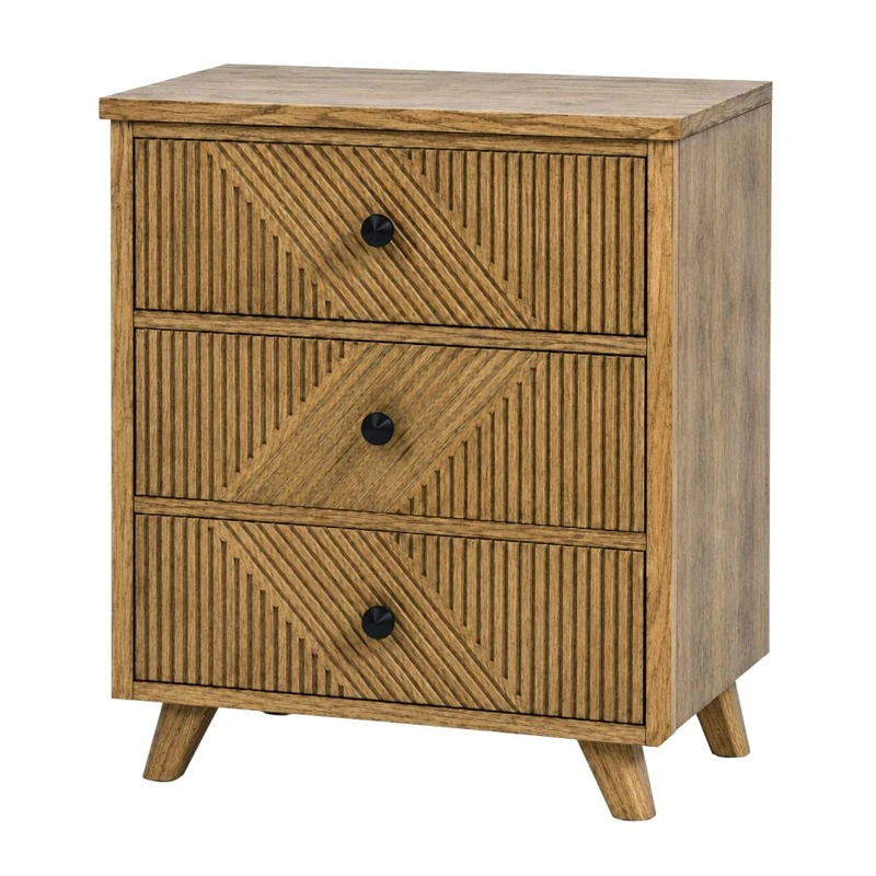 WOODEN BEDSIDE TABLE IN LIGHT BROWN WITH 3 DRAWERS 50X33X75CM