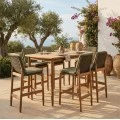 OUTDOOR BAR STOOL MASAYA IN NATURAL COLOR WITH KHAKI CUSHION MADE OF ACACIA WOOD 57X50X95CM