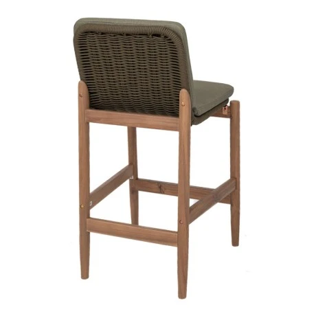 OUTDOOR BAR STOOL MASAYA IN NATURAL COLOR WITH KHAKI CUSHION MADE OF ACACIA WOOD 57X50X95CM