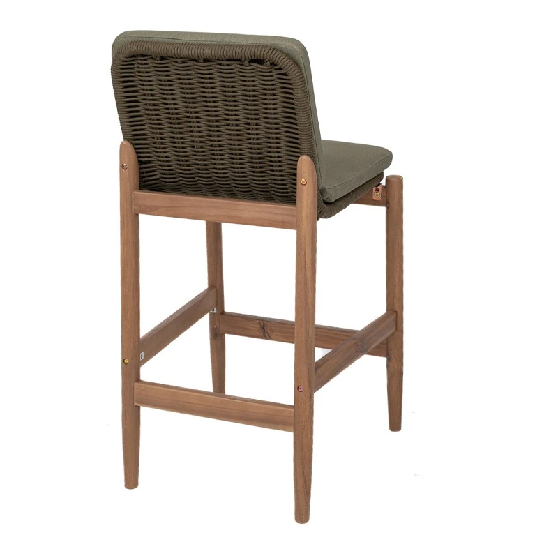 OUTDOOR BAR STOOL MASAYA IN NATURAL COLOR WITH KHAKI CUSHION MADE OF ACACIA WOOD 57X50X95CM