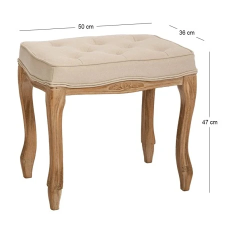 WOODEN LIVING ROOM STOOL WITH BEIGE QUILTED FABRIC 50X36X47CM