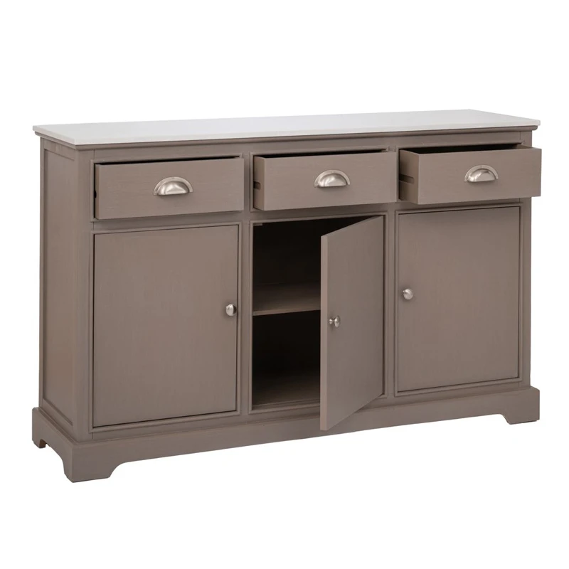 WOODEN SIDEBOARD IN GREY COLOR WITH 3 DOORS, 3 DRAWERS AND MARBLE SURFACE 120X35X75CM