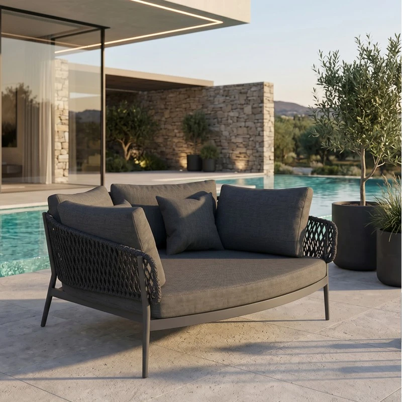 DAYBED 2ΘΕΣΙΟ ΣΕΙΡΑ CAMELLIA HM6217.01 ΣΚΟΥΡΟ ΓΚΡΙ ΑΛΟΥΜΙΝΙΟ-P.E.ΣΧΟΙΝΙ-OLEFIN 164x144x70Υεκ.