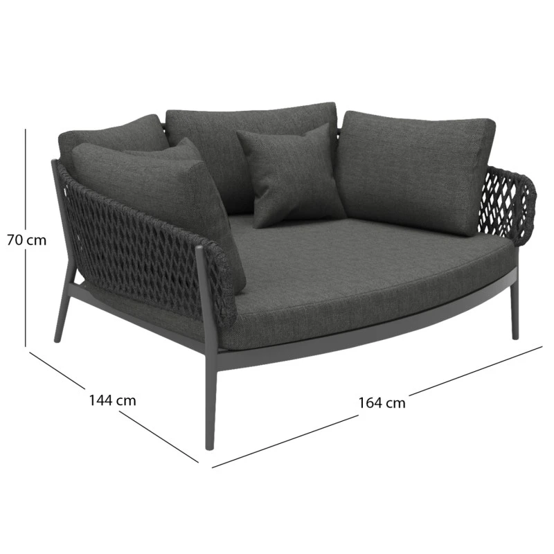 DAYBED 2ΘΕΣΙΟ ΣΕΙΡΑ CAMELLIA HM6217.01 ΣΚΟΥΡΟ ΓΚΡΙ ΑΛΟΥΜΙΝΙΟ-P.E.ΣΧΟΙΝΙ-OLEFIN 164x144x70Υεκ.