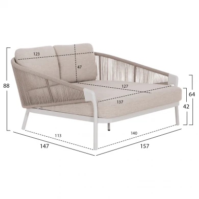 DAYBED ΣΕΙΡΑ XANTION HM6474.02 ΛΕΥΚΟ ΑΛΟΥΜΙΝΙΟ--ΣΧΟΙΝΙ--OLEFIN 157x147x88Υεκ