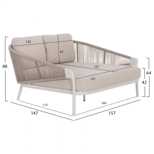DAYBED ΣΕΙΡΑ XANTION HM6474.02 ΛΕΥΚΟ ΑΛΟΥΜΙΝΙΟ--ΣΧΟΙΝΙ--OLEFIN 157x147x88Υεκ