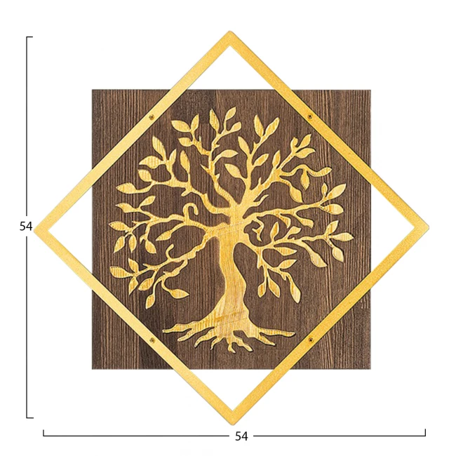 ΔΙΑΚΟΣΜΗΤΙΚΟ ΤΟΙΧΟΥ ΔΕΝΤΡΟ HM4752-ΦΥΛΛΑ ΜΕΤΑΛΛΟΥ ΧΡΥΣΑ-ΞΥΛΟ 54x3(βάθος)x54Υεκ.