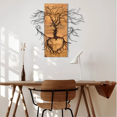 ΔΙΑΚΟΣΜΗΤΙΚΟ ΤΟΙΧΟΥ FACES HM4807-ΦΥΛΛΑ ΜΕΤΑΛΛΟΥ ΜΑΥΡΑ-ΞΥΛΟ 60x3(βάθος)x57,5Υεκ.