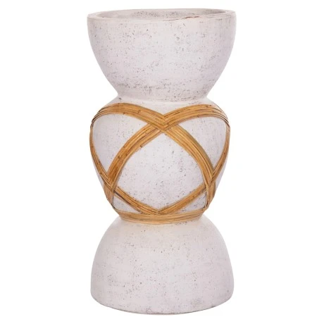 ΔΙΑΚΟΣΜΗΤΙΚΟ ΒΑΖΟ ΔΑΠΕΔΟΥ MAYNARD HM4672.02L TERRACOTTA ΛΕΥΚΟ--RATTAN Φ32x62.5Υεκ.