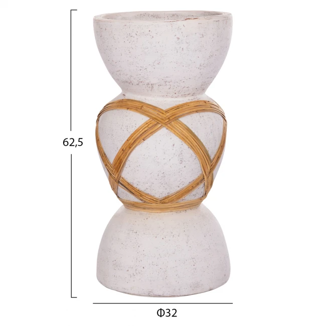 ΔΙΑΚΟΣΜΗΤΙΚΟ ΒΑΖΟ ΔΑΠΕΔΟΥ MAYNARD HM4672.02L FIBER CEMENT ΛΕΥΚΟ--RATTAN Φ32x62.5Υεκ.
