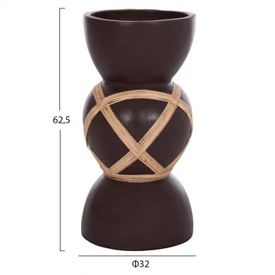 ΔΙΑΚΟΣΜΗΤΙΚΟ ΒΑΖΟ ΔΑΠΕΔΟΥ MAYNARD HM4672.07L TERRACOTTA ΣΟΚΟΛΑΤΙ-RATTAN Φ32x62.5Υεκ