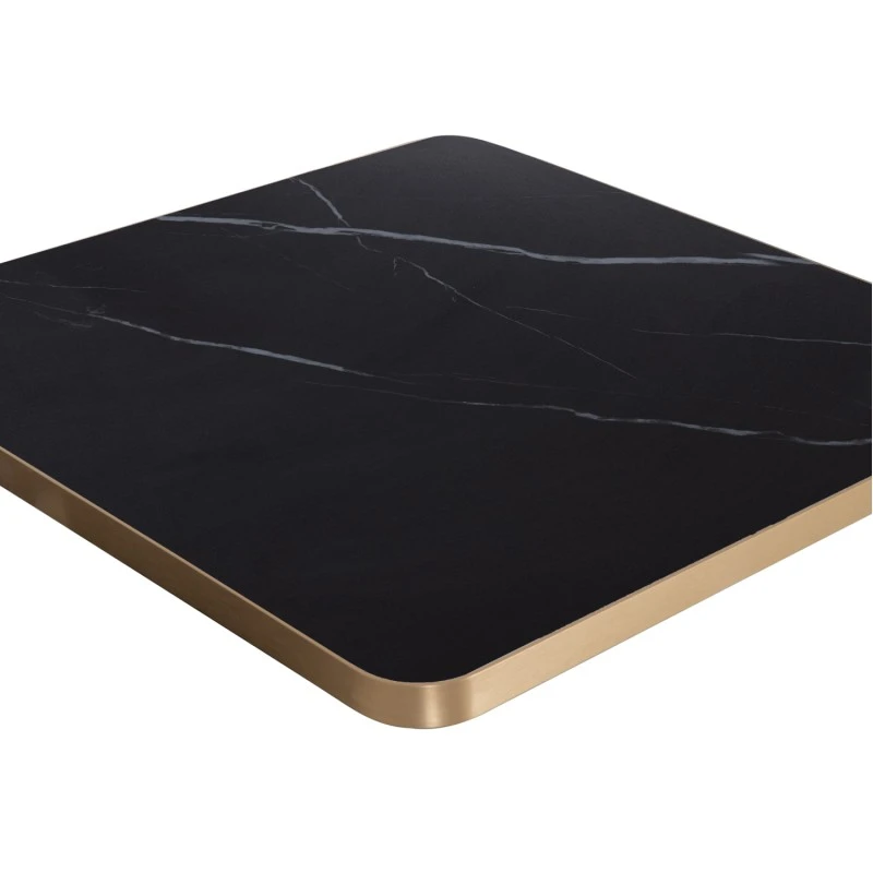 ΕΠΙΦΑΝΕΙΑ ΤΡΑΠΕΖΙΟΥ SINTERED STONE HM6654.13 BLACK MARBLE--ΠΛΑΙΣΙΟ ALU ΧΡΥΣΟ 70x70εκ.