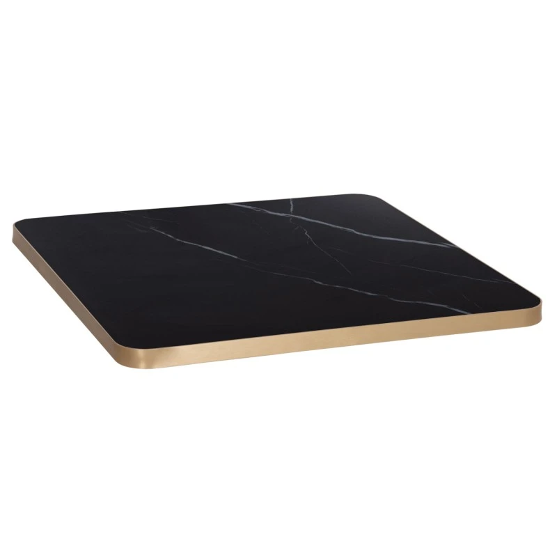 ΕΠΙΦΑΝΕΙΑ ΤΡΑΠΕΖΙΟΥ SINTERED STONE HM6655.13 BLACK MARBLE--ΠΛΑΙΣΙΟ ALU ΧΡΥΣΟ 80x80εκ.