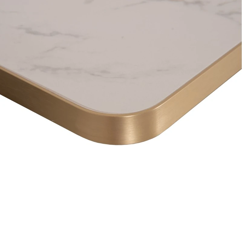 ΕΠΙΦΑΝΕΙΑ ΤΡΑΠΕΖΙΟΥ SINTERED STONE HM6656.12 WHITE MARBLE-ΠΛΑΙΣΙΟ ALU ΧΡΥΣΟ 120x80εκ.