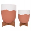 ΓΛΑΣΤΡΕΣ ΣΕΤ 2ΤΜΧ SEON HM4686.08 TERRACOTTA ΣΕ ΛΕΥΚΟ & ΤΕΡΑΚΟΤΑ--TEAK ΒΑΣΗ