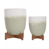 ΓΛΑΣΤΡΕΣ ΣΕΤ 2ΤΜΧ SEON HM4686.09 TERRACOTTA ΣΕ ΛΕΥΚΟ & ΠΡΑΣΙΝΟ--TEAK ΒΑΣΗ