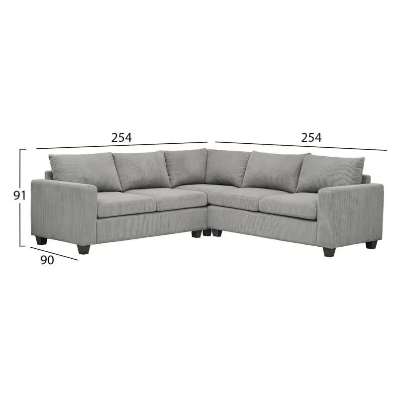 ΓΩΝΙΑΚΟΣ ΚΑΝΑΠΕΣ CALDER HM3286.01 ΓΚΡΙ ΥΦΑΣΜΑ 254x254x90x91Υεκ.