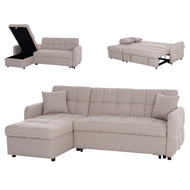 ΓΩΝΙΑΚΟΣ ΚΑΝΑΠΕΣ-ΚΡΕΒΑΤΙ ΑΝΑΣΤΡΕΨΙΜΟΣ NEZU HM3294.02 ΜΠΕΖ ΥΦΑΣΜΑ 210x140x78Υεκ.