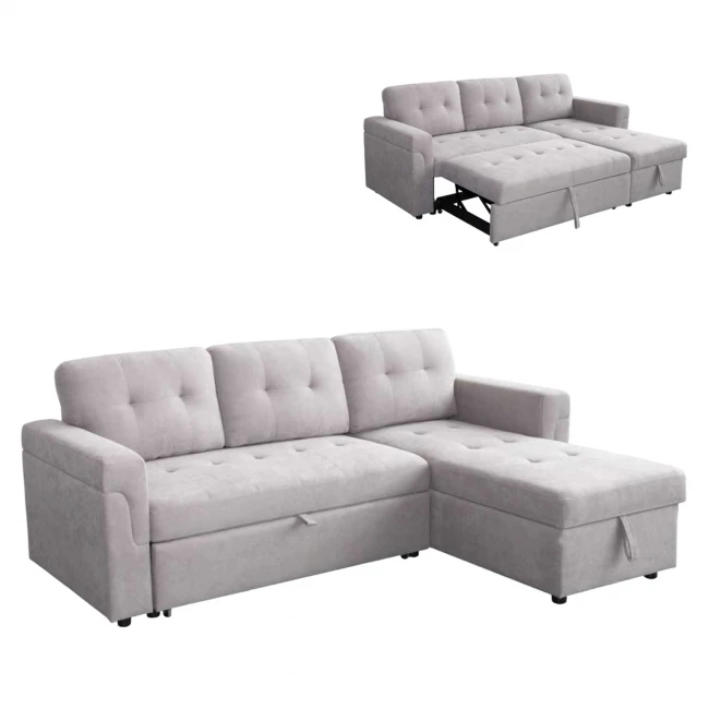 ΓΩΝΙΑΚΟΣ ΚΑΝΑΠΕΣ-ΚΡΕΒΑΤΙ ΑΝΑΣΤΡΕΨΙΜΟΣ SAL HM3310.01 ΓΚΡΙ ΥΦΑΣΜΑ 214x137x83Yεκ