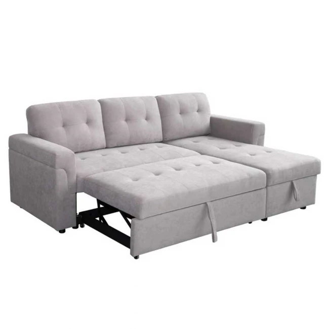 ΓΩΝΙΑΚΟΣ ΚΑΝΑΠΕΣ-ΚΡΕΒΑΤΙ ΑΝΑΣΤΡΕΨΙΜΟΣ SAL HM3310.01 ΓΚΡΙ ΥΦΑΣΜΑ 214x137x83Yεκ