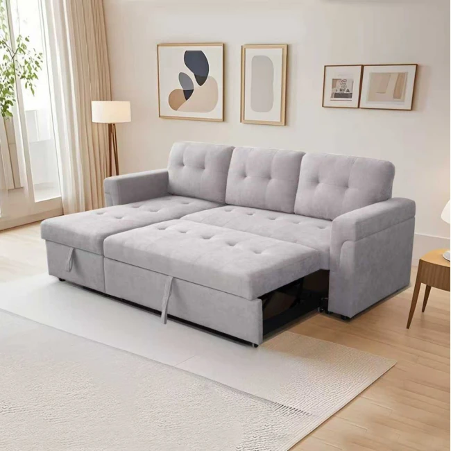 ΓΩΝΙΑΚΟΣ ΚΑΝΑΠΕΣ-ΚΡΕΒΑΤΙ ΑΝΑΣΤΡΕΨΙΜΟΣ SAL HM3310.01 ΓΚΡΙ ΥΦΑΣΜΑ 214x137x83Yεκ