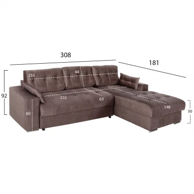 ΓΩΝΙΑΚΟΣ ΚΑΝΑΠΕΣ-ΚΡΕΒΑΤΙ ΜΕ ΑΠΟΘ.ΧΩΡΟ CLANCY HM3281.03R ΚΑΦΕ ΥΦΑΣΜΑ 308x181x92Υεκ.